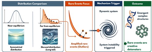Do rare events sit at the margins, or do they shape the course of complex systems? As density falls and symmetry breaks, these overlooked “outsiders” emerge, revealing how fluctuations and asymmetry reorganize behaviour beyond the average. Far from equilibrium, such rare trajectories are amplified, triggering instabilities that quietly steer systems toward new, often unpredictable paths.